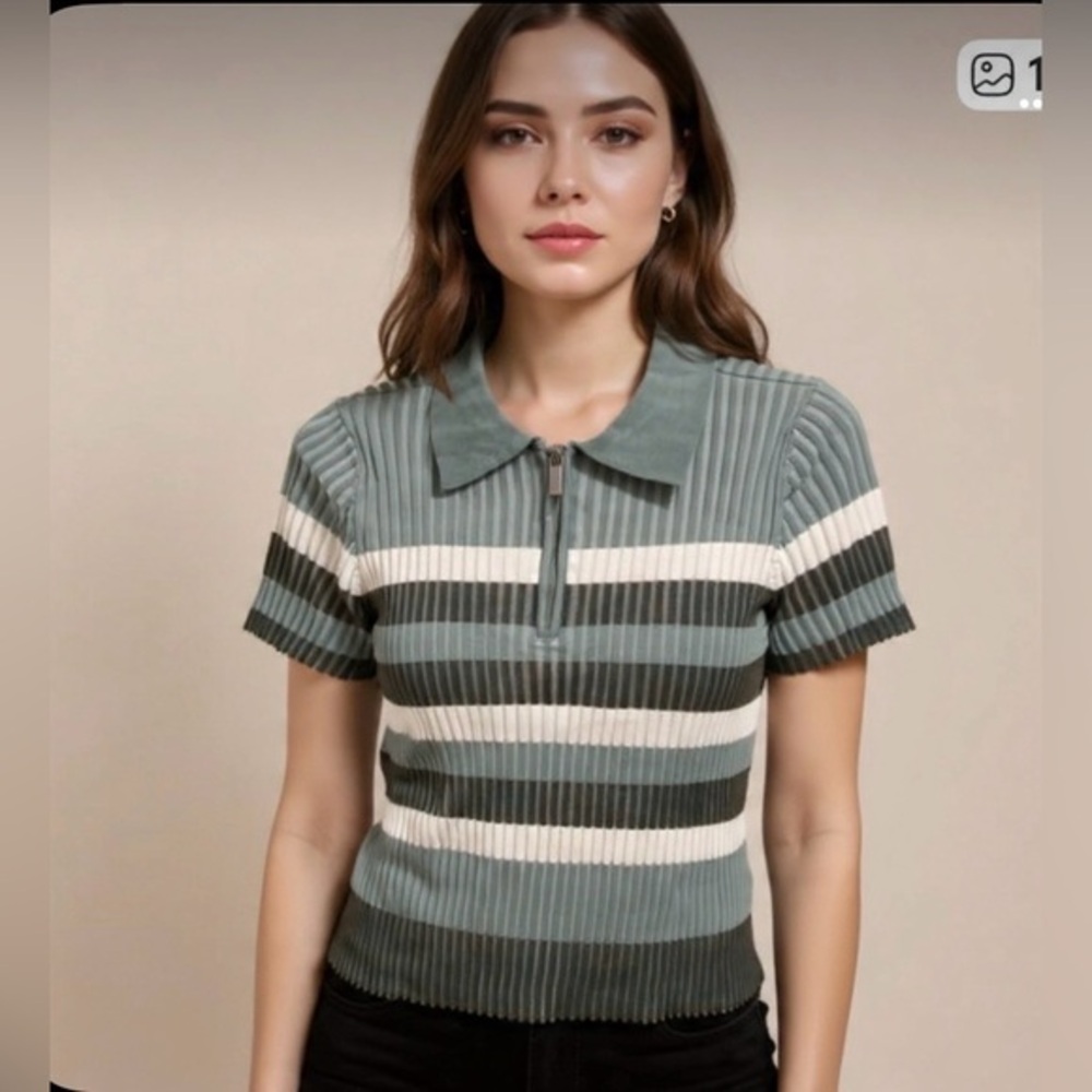 No Boundaries NOBO Juniors Polo Shirt  - New Women | Color: STRIPE Size: L, M, S